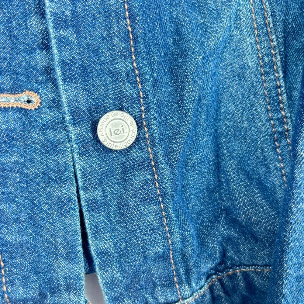 Y2K LEI Sherpa Denim Jacket Western Cut‎ Juniors Sz XL Flannel Plaid Barn Coat - Picture 3 of 5